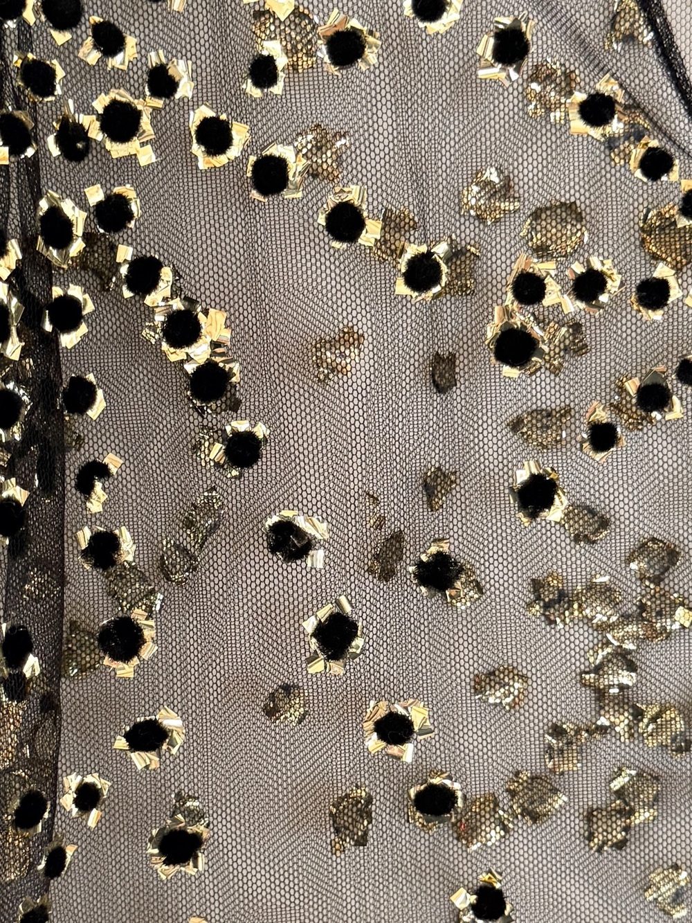 BODE Sheer Fête Top Mesh Gold Foil Appliqué Blouse Black Size 10 - Picture 5 of 12